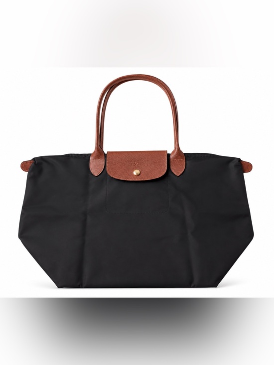 Longchamp Handbags - Longchamp Black Tote with Brown Leather Trim
